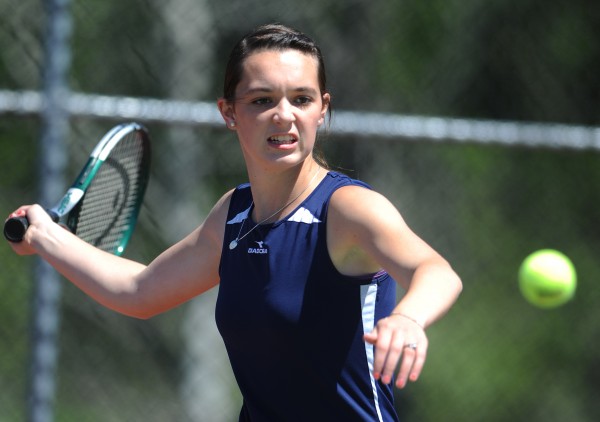 Parise Rossingnol of Van Buren competes against Mattanawcook's Ciara Tolman on Tuesday at the UMaine tennis courts in Orono during the Eastern Maine class C tennis championship. Rossignol defeated Tolman 6-1, 6-0. Parise Rossingnol of Van Buren competes against Mattanawcook's Ciara Tolman on Tuesday at the UMaine tennis courts in Orono during the Eastern Maine class C tennis championship. Rossignol defeated Tolman 6-1, 6-0.