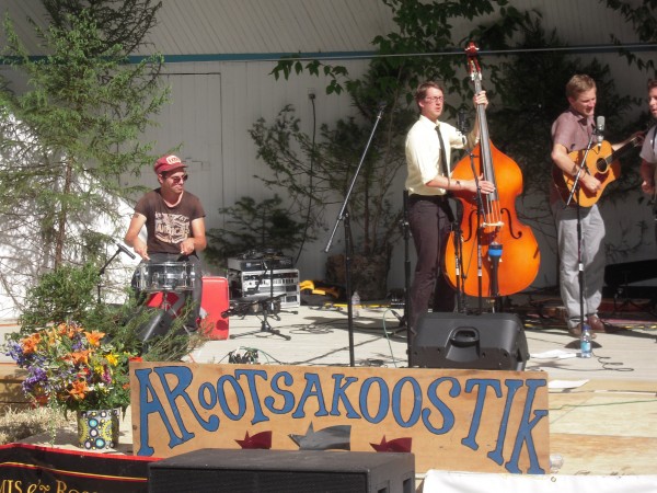 Percussionist Tim Findlen of Nashville, Tenn., a native of Fort Fairfield, joins the Tumbling Bones on the stage in New Sweden during the July 13 Arootsakoostik Festival. Percussionist Tim Findlen of Nashville, Tenn., a native of Fort Fairfield, joins the Tumbling Bones on the stage in New Sweden during the July 13 Arootsakoostik Festival.