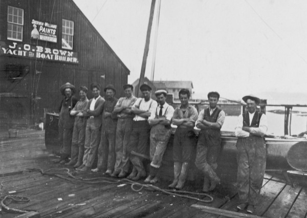 The J. O. Brown & Sons Shipyard was started by James Osmond Brown (third from left), pictured in 1900 with his crew at the North Haven business. The J. O. Brown & Sons Shipyard was started by James Osmond Brown (third from left), pictured in 1900 with his crew at the North Haven business.