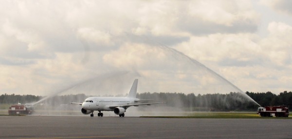 The first Allegiant Air Airbus aircraft that landed at the Bangor International Airport receives a water salute Tuesday morning. The company announced the start of nonstop service from Bangor to Punta Gorda. The first Allegiant Air Airbus aircraft that landed at the Bangor International Airport receives a water salute Tuesday morning. The company announced the start of nonstop service from Bangor to Punta Gorda.