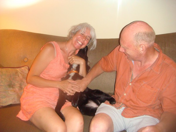 Ruby, a border collie puppy from Massachusetts who was lost for a week in the Maine woods, gave kisses last Monday to owners Brynna Ledyard, left, and Paul Overgaag after an emotional reunion. Ruby, a border collie puppy from Massachusetts who was lost for a week in the Maine woods, gave kisses last Monday to owners Brynna Ledyard, left, and Paul Overgaag after an emotional reunion.