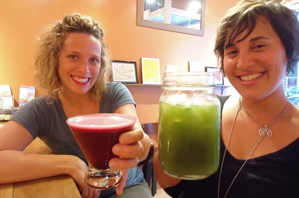 Roost House of Juice owners Kathleen Flanagan and Jeanette Richelson (from left) are bringing a healthy cocktail hour to downtown Portland. This is the shaketini sangria and the governor made with fresh pressed juice and wine. Roost House of Juice owners Kathleen Flanagan and Jeanette Richelson (from left) are bringing a healthy cocktail hour to downtown Portland. This is the shaketini sangria and the governor made with fresh pressed juice and wine.