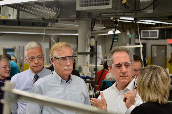 U.S. Trade Representative Michael Froman (right) listens about work in the New Balance factory in Norridgewock on Monday. U.S. Rep. Mike Michaud, D-Maine (left), and U.S. Sen. Angus King, I-Maine, also listen. U.S. Trade Representative Michael Froman (right) listens about work in the New Balance factory in Norridgewock on Monday. U.S. Rep. Mike Michaud, D-Maine (left), and U.S. Sen. Angus King, I-Maine, also listen.