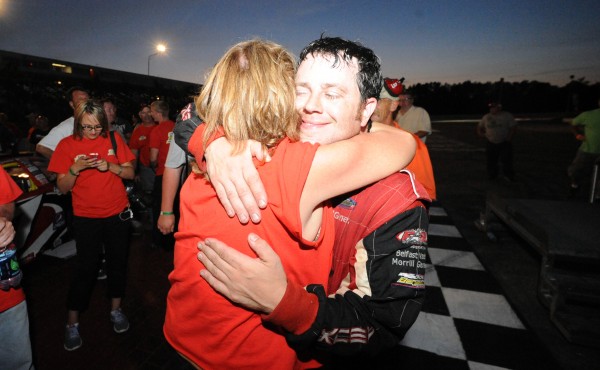 Travis Benjamin, from Morrill, hugs his mother, Sharon Benjamin, after winning the TD 250 Sunday at Oxford Plains Speedway. This was Benjamin's first win of the TD 250. Travis Benjamin, from Morrill, hugs his mother, Sharon Benjamin, after winning the TD 250 Sunday at Oxford Plains Speedway. This was Benjamin's first win of the TD 250.