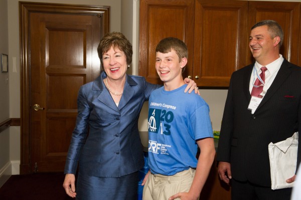 Sen. Susan Collins stands with Quinn Ferguson prior the hearing on July 10 of the Senate Special Committee on Aging designed to explore the impact of Type 1 diabetes on patients, recent medical advances and federal funding for research. Sen. Susan Collins stands with Quinn Ferguson prior the hearing on July 10 of the Senate Special Committee on Aging designed to explore the impact of Type 1 diabetes on patients, recent medical advances and federal funding for research.