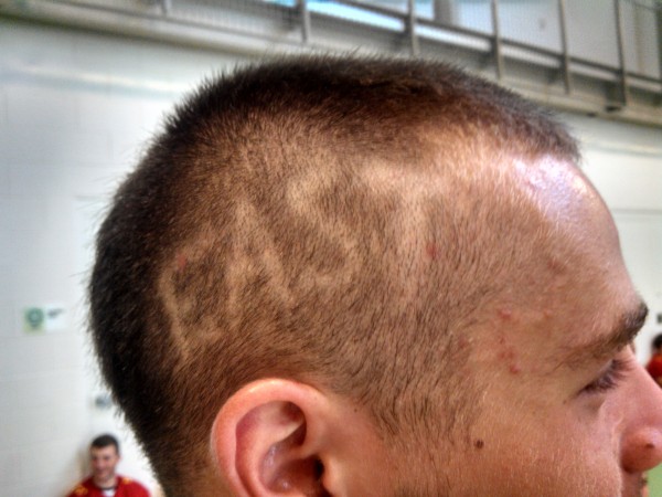 Cody Chapman of Bangor shows his Lobster Bowl allegiance on his head during a media session Tuesday for the 24th annual Maine Shrine Lobster Bowl Classic, which will be held at 4 p.m. Saturday at Waterhouse Field in Biddeford. Cody Chapman of Bangor shows his Lobster Bowl allegiance on his head during a media session Tuesday for the 24th annual Maine Shrine Lobster Bowl Classic, which will be held at 4 p.m. Saturday at Waterhouse Field in Biddeford.