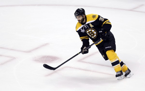 Boston Bruins center Patrice Bergeron (37) warms up before game six of the 2013 Stanley Cup Final against the Chicago Blackhawks at TD Garden in this June 2013 file photo. Boston Bruins center Patrice Bergeron (37) warms up before game six of the 2013 Stanley Cup Final against the Chicago Blackhawks at TD Garden in this June 2013 file photo.