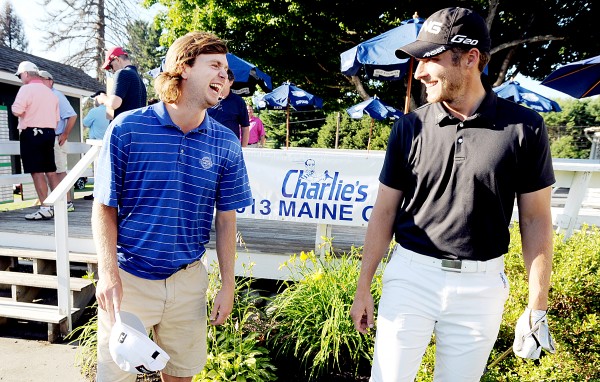 Evan Harmeling (left) of Andover, Mass., shares a laugh with Bangor native Jesse Speirs after Harmeling won the 95th Charlie's Maine Open by one shot over Speirs at Augusta Country Club on Tuesda Evan Harmeling (left) of Andover, Mass., shares a laugh with Bangor native Jesse Speirs after Harmeling won the 95th Charlie's Maine Open by one shot over Speirs at Augusta Country Club on Tuesda