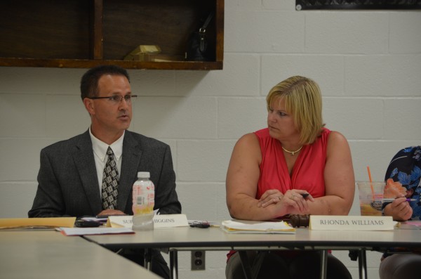 RSU 64 Superintendent Daniel Higgins speaks to the board of directors during a meeting at Central High School in Corinth on Wednesday as Rhonda Williams looks on. RSU 64 Superintendent Daniel Higgins speaks to the board of directors during a meeting at Central High School in Corinth on Wednesday as Rhonda Williams looks on.