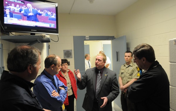 Penobscot Sheriff Chief Deputy Troy Morton leads a tour of the Penobscot County Jail in Bangor on Tuesday. Morton was offering Penobscot County Commissioners a first-hand look at staffing and overcrowding issues at the jail. With Morton is commissioner Dan Tremble, left, Penobscot County Administrator Bill Collins, second from left, commissioner Laura Sanborn, Penobscot County Corrections Officer Sgt. Chris Wilson and Laura Sanborn's husband, Harry Sanborn. Penobscot Sheriff Chief Deputy Troy Morton leads a tour of the Penobscot County Jail in Bangor on Tuesday. Morton was offering Penobscot County Commissioners a first-hand look at staffing and overcrowding issues at the jail. With Morton is commissioner Dan Tremble, left, Penobscot County Administrator Bill Collins, second from left, commissioner Laura Sanborn, Penobscot County Corrections Officer Sgt. Chris Wilson and Laura Sanborn's husband, Harry Sanborn.