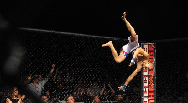 Ray Wood celebrates his MMA title fight victory over Lenny Wheeler at the Bangor Waterfront Friday night. Ray Wood celebrates his MMA title fight victory over Lenny Wheeler at the Bangor Waterfront Friday night.
