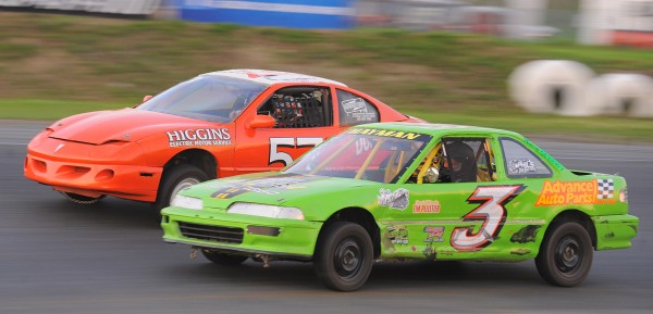 Garett Hayman of Milford (3) battles with Travis Beal of Hampden for the lead in the Little Enduro feature during Wacky Wednesday racing at Speedway 95 in Hermon. Hayman took the checkered flag, but was disqualified for a low race height, so Beal earned the win. Garett Hayman of Milford (3) battles with Travis Beal of Hampden for the lead in the Little Enduro feature during Wacky Wednesday racing at Speedway 95 in Hermon. Hayman took the checkered flag, but was disqualified for a low race height, so Beal earned the win.