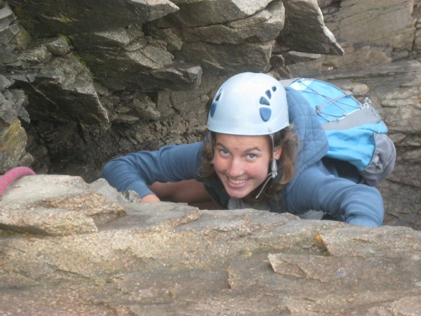Her experience elicits a smile as a young woman learns to scale granite cliffs while training with the Bar Harbor-based Acadia Mountain Guides. School guides use the cliffs of Acadia National Park, Camden, and Clifton to teach people how to climb safely in steep places. Her experience elicits a smile as a young woman learns to scale granite cliffs while training with the Bar Harbor-based Acadia Mountain Guides. School guides use the cliffs of Acadia National Park, Camden, and Clifton to teach people how to climb safely in steep places.