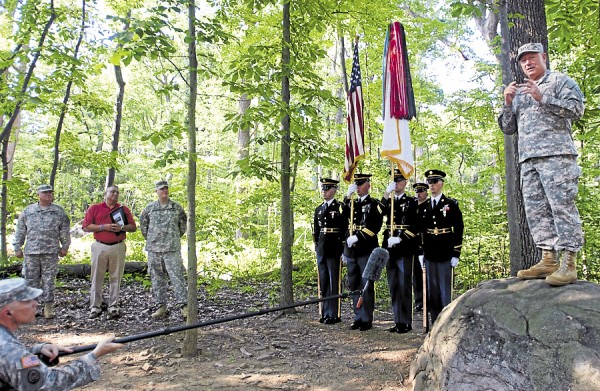 Gen. Frank Grass, Chief of the National Guard Bureau, addresses more than 140 National Guard soldiers from Maine and Alabama during a ceremony held July 17 on Little Round Top in Gettysburg, Pa. The Guardsmen met to commemorate the soldiers from each state who died 150 years ago during the historic battle between the 20th Maine Infantry Regiment and the 15th Alabama Volunteer Infantry Regiment. "I encourage you to continue studying history, study as many of these individuals that fought here. Where they came from was the same place you came from. They were citizens, they were military. You are citizens, you are military, and you continue to answer the call," Grass said Gen. Frank Grass, Chief of the National Guard Bureau, addresses more than 140 National Guard soldiers from Maine and Alabama during a ceremony held July 17 on Little Round Top in Gettysburg, Pa. The Guardsmen met to commemorate the soldiers from each state who died 150 years ago during the historic battle between the 20th Maine Infantry Regiment and the 15th Alabama Volunteer Infantry Regiment. "I encourage you to continue studying history, study as many of these individuals that fought here. Where they came from was the same place you came from. They were citizens, they were military. You are citizens, you are military, and you continue to answer the call," Grass said