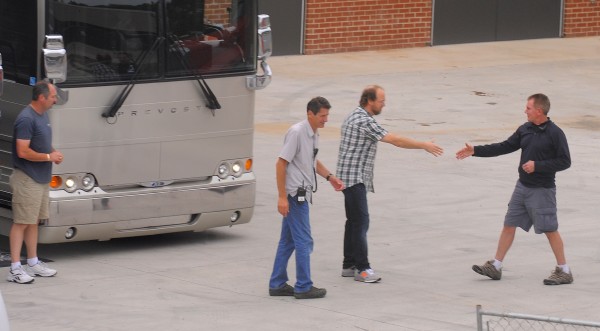 Phish member Page McConnell (second from right) arrives at the Cross Insurance Center on Monday. Phish member Page McConnell (second from right) arrives at the Cross Insurance Center on Monday.