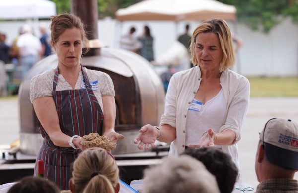 Dawn Woodward, left and Naomi Duguid put on a yeasted crackers workshop during the Kneading Conference held at the Skowhegan Fairgrounds on Thursday. Dawn Woodward, left and Naomi Duguid put on a yeasted crackers workshop during the Kneading Conference held at the Skowhegan Fairgrounds on Thursday.