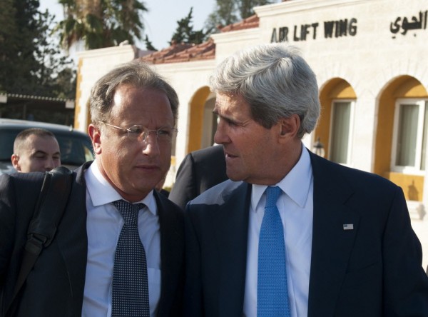 U.S. Secretary of State John Kerry (R) chats with Deputy Special Envoy for Middle East Peace Frank Lowenstein while walking to board a flight in Amman July 19, 2013. U.S. Secretary of State John Kerry (R) chats with Deputy Special Envoy for Middle East Peace Frank Lowenstein while walking to board a flight in Amman July 19, 2013.