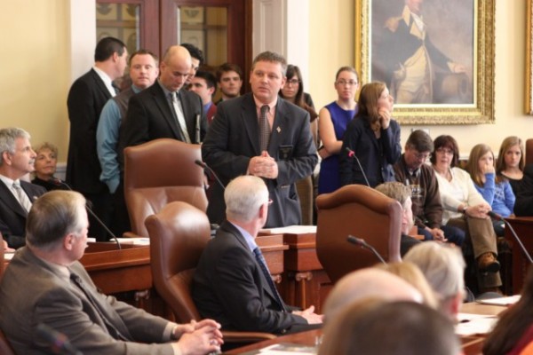 Senate Republican Leader Michael Thibodeau of Winterport is pictured at center. Senate Republican Leader Michael Thibodeau of Winterport is pictured at center.