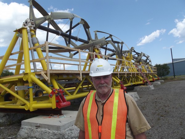Bob Lewis, director of operations and planning and chief safety officer for Ocean Renewable Power Company at its office in Eastport, is shown with company's turbine generator at The Boat School facilities in Eastport. Bob Lewis, director of operations and planning and chief safety officer for Ocean Renewable Power Company at its office in Eastport, is shown with company's turbine generator at The Boat School facilities in Eastport.