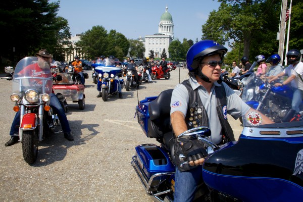 Harry Herington (right) leads a group of motorcyclists as they leave the Maine Law Enforcement Memorial in Augusta Monday after a short ceremony. Herington is halfway through a 50-state ride to raise awareness of the dangers of being in law enforcement and to raise money for fallen officers' families. Harry Herington (right) leads a group of motorcyclists as they leave the Maine Law Enforcement Memorial in Augusta Monday after a short ceremony. Herington is halfway through a 50-state ride to raise awareness of the dangers of being in law enforcement and to raise money for fallen officers' families.