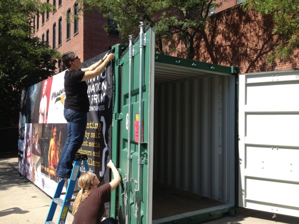 The Salt Institute installs a pop-up gallery in a shipping contain in Portland's Congress Square on Friday. The Salt Institute installs a pop-up gallery in a shipping contain in Portland's Congress Square on Friday.