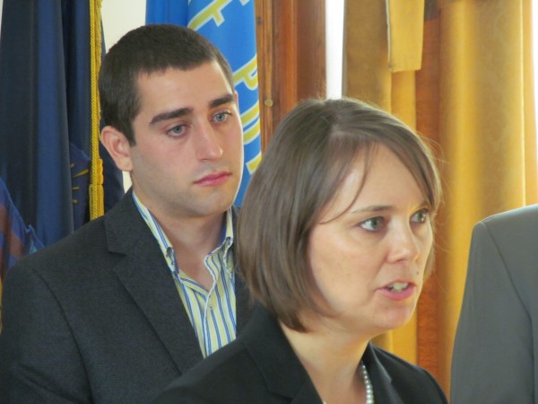 Shenna Bellows, executive director of the American Civil Liberties Union of Maine, speaks during a Thursday morning news conference at Portland City Hall while David Boyer of the Marijuana Policy Project looks on. The two organizations were part of a coalition launching a campaign to legalize possession of marijuana in Maine's largest city. Shenna Bellows, executive director of the American Civil Liberties Union of Maine, speaks during a Thursday morning news conference at Portland City Hall while David Boyer of the Marijuana Policy Project looks on. The two organizations were part of a coalition launching a campaign to legalize possession of marijuana in Maine's largest city.