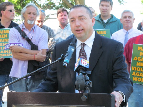 ortland police Chief Michael Sauschuck addresses reporters Thursday as a group of Maine organizations launch a bumper sticker campaign: Maine Men Against Violence Against Women. Sauschuck said there were 552 cases of domestic violence reported in Portland last year. ortland police Chief Michael Sauschuck addresses reporters Thursday as a group of Maine organizations launch a bumper sticker campaign: Maine Men Against Violence Against Women. Sauschuck said there were 552 cases of domestic violence reported in Portland last year.