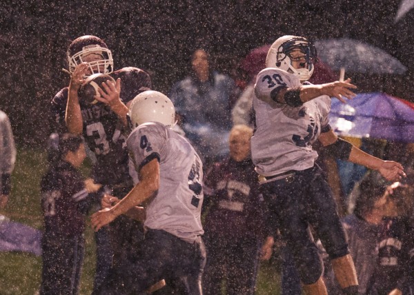 Maine Central Institute tight end Mitchell Halley (34) hauls in a 20-yard pass and is tackled in the end zone by Stearns’ Dylan Kruger (4) for a touchdown during their game in Pittsfield on Sept. 13. MCI, off to a 3-0 start, hosts Stearns at 7 p.m. Friday. Maine Central Institute tight end Mitchell Halley (34) hauls in a 20-yard pass and is tackled in the end zone by Stearns’ Dylan Kruger (4) for a touchdown during their game in Pittsfield on Sept. 13. MCI, off to a 3-0 start, hosts Stearns at 7 p.m. Friday.