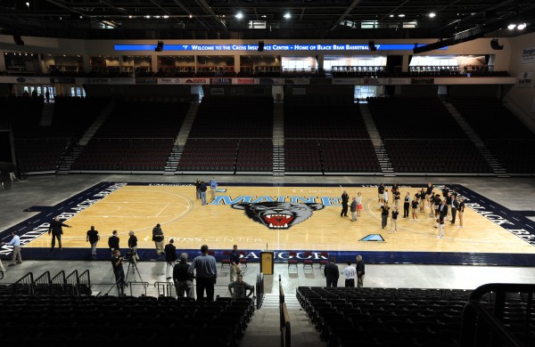 The University of Maine's men's and women's basketball teams were present Thursday afternoon for the unveiling of the new basketball floor at the Cross Insurance Center in Bangor where they will be playing most of their home games. The University of Maine's men's and women's basketball teams were present Thursday afternoon for the unveiling of the new basketball floor at the Cross Insurance Center in Bangor where they will be playing most of their home games.