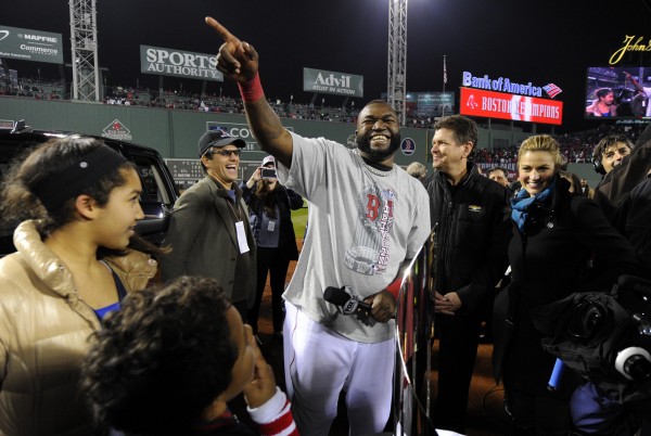 Boston Red Sox designated hitter David Ortiz gestures to the crowd after being named World Series MVP after game six of the MLB baseball World Series against the St. Louis Cardinals at Fenway Park. The Red Sox won 6-1 to win the series four games to two. Boston Red Sox designated hitter David Ortiz gestures to the crowd after being named World Series MVP after game six of the MLB baseball World Series against the St. Louis Cardinals at Fenway Park. The Red Sox won 6-1 to win the series four games to two.