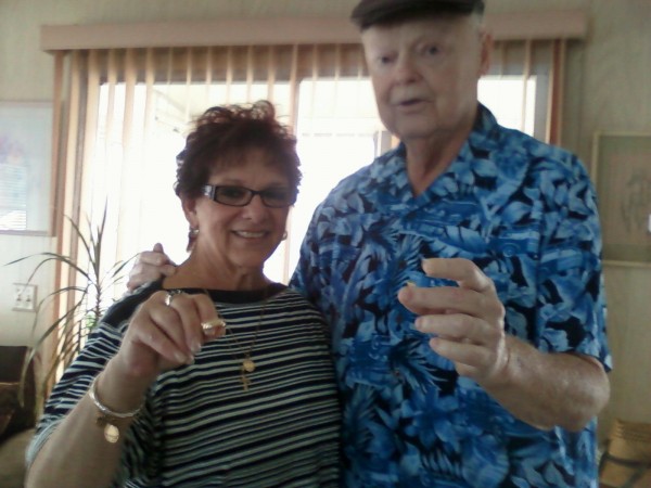 Jean Ade holds up her husband Harry Ade's long-lost wedding band. The couple, both of whom have been battling cancer, is living in Florida, but also has a camp in Brownville on Schoodic Lake. Harry lost the ring in the water near the camp 12 years ago, he says, and a family friend recently found it and returned it to the couple. Jean Ade holds up her husband Harry Ade's long-lost wedding band. The couple, both of whom have been battling cancer, is living in Florida, but also has a camp in Brownville on Schoodic Lake. Harry lost the ring in the water near the camp 12 years ago, he says, and a family friend recently found it and returned it to the couple.