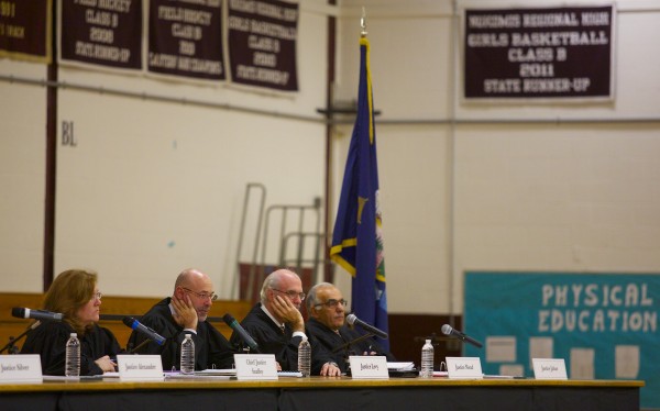 The Maine Supreme Judicial Court heard an appeal at Nokomis High School Tuesday morning as part of a tour to educate Maine students about the court system. The Maine Supreme Judicial Court heard an appeal at Nokomis High School Tuesday morning as part of a tour to educate Maine students about the court system.