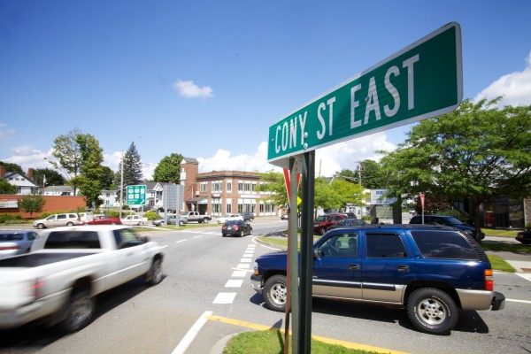 Vehicles enter and exit a rotary from Bangor Street and Cony Street in Augusta Wednesday. Vehicles enter and exit a rotary from Bangor Street and Cony Street in Augusta Wednesday.