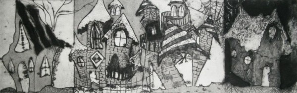 The Village by Casey Weibust, one of the Maine artists participating in a live-action presentation of collaborative art and poetry that will take place at 5 p.m. Saturday, Oct. 19 at the Hutchinson Center in Belfast as part of the Belfast Poetry Festival. The Village by Casey Weibust, one of the Maine artists participating in a live-action presentation of collaborative art and poetry that will take place at 5 p.m. Saturday, Oct. 19 at the Hutchinson Center in Belfast as part of the Belfast Poetry Festival.