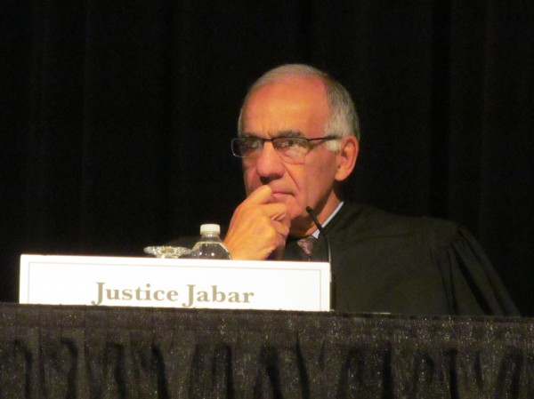 Maine Supreme Judicial Court Justice Joseph Jabar contemplates a case being argued at Cape Elizabeth High School Wednesday. The high court continued its annual series of school appearances in the southern Maine town Wednesday after visits to Orono and Nokomis high schools earlier in the week. Maine Supreme Judicial Court Justice Joseph Jabar contemplates a case being argued at Cape Elizabeth High School Wednesday. The high court continued its annual series of school appearances in the southern Maine town Wednesday after visits to Orono and Nokomis high schools earlier in the week.