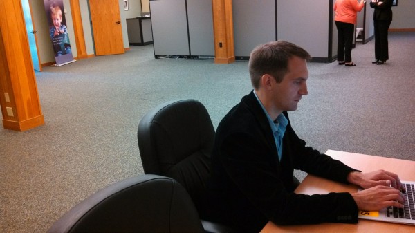 Garrett Wilkin of the Maine Hacker Club works on his computer at the future location of Eastern Maine Development Corp.'s "co-working" space for business people and entrepreneurs inside Norumbega Hall, 40 Harlow St., in Bangor. The facility opens Nov. 1 and offers work space for up to 24 businesses. Garrett Wilkin of the Maine Hacker Club works on his computer at the future location of Eastern Maine Development Corp.'s "co-working" space for business people and entrepreneurs inside Norumbega Hall, 40 Harlow St., in Bangor. The facility opens Nov. 1 and offers work space for up to 24 businesses.