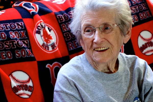 Ginny Tardiff, 99, sits on her couch in her Lisbon living room where she watches the Red Sox on television. Ginny Tardiff, 99, sits on her couch in her Lisbon living room where she watches the Red Sox on television.