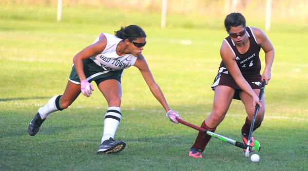 Old Town's Tia Jackson and Foxcroft Academy's Avery Carroll battle for the ball during the second half of the game in Old Town on Tuesday afternoon. Old Town's Tia Jackson and Foxcroft Academy's Avery Carroll battle for the ball during the second half of the game in Old Town on Tuesday afternoon.