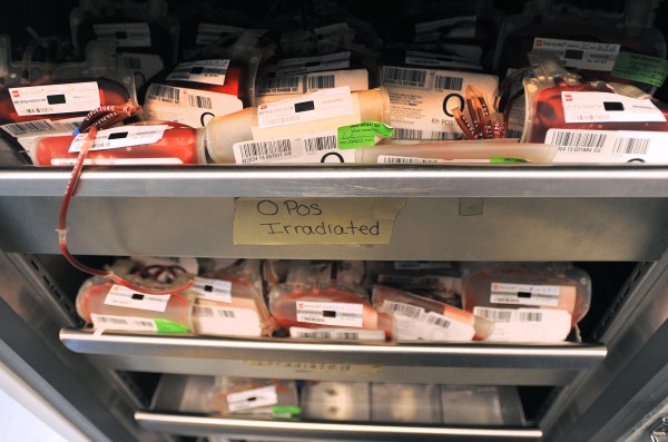 Units of blood stored in a refrigerator, ready for use at Eastern Maine Medical Center in Bangor. Units of blood stored in a refrigerator, ready for use at Eastern Maine Medical Center in Bangor.