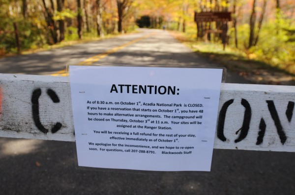 A sign at the entrance of Blackwoods Campground in Otter Creek informs campers on Tuesday of the campground's closure because of the federal government shutdown. Seventy-three campers were at the campground on Tuesday and had until 11 a.m. Thursday to leave A sign at the entrance of Blackwoods Campground in Otter Creek informs campers on Tuesday of the campground's closure because of the federal government shutdown. Seventy-three campers were at the campground on Tuesday and had until 11 a.m. Thursday to leave