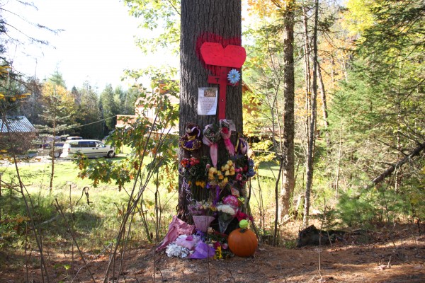 Several items were added by Wednesday to a makeshift memorial that was created at the tree on Bucks Mills Road in Bucksport where Taylor Darveau was killed in a car accident on Oct. 3. Several items were added by Wednesday to a makeshift memorial that was created at the tree on Bucks Mills Road in Bucksport where Taylor Darveau was killed in a car accident on Oct. 3.