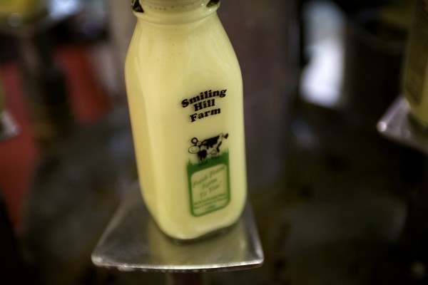 A bottle of eggnog is filled at Smiling Hill Farm's small battling facility in Westbrook. A bottle of eggnog is filled at Smiling Hill Farm's small battling facility in Westbrook.