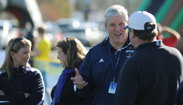 Outgoing University of Maine athletic director Steve Abbott socializes along the sidelines during the Black Bears football game against Stony Brook on Nov. 2. Outgoing University of Maine athletic director Steve Abbott socializes along the sidelines during the Black Bears football game against Stony Brook on Nov. 2.