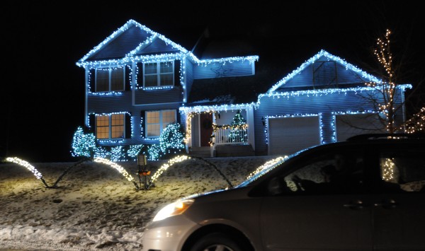 A car passes 21 Hillview Dr., Bangor on Saturday night. Deanna and Rick Hathaway have decorated their house with lights that turn on, fade in and out and shimmer in tune with Christmas music they self-broadcast at 88.1 FM. A car passes 21 Hillview Dr., Bangor on Saturday night. Deanna and Rick Hathaway have decorated their house with lights that turn on, fade in and out and shimmer in tune with Christmas music they self-broadcast at 88.1 FM.