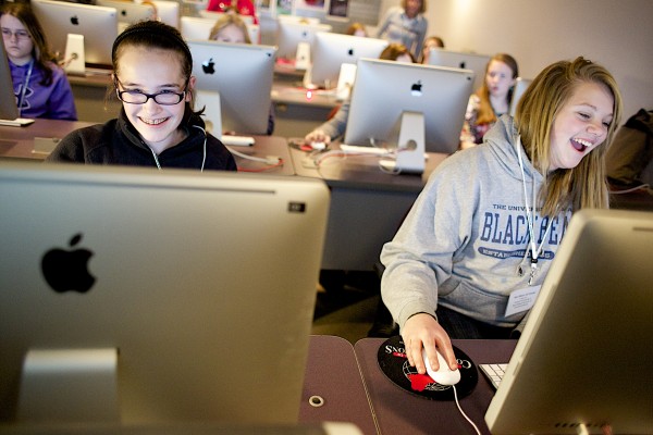 From left, Katelyn Walsh, 13, and Abigail Hyson, 15, joined in the “Hour of Code” Wednesday morning where Hermon High School students were introduced to computer sciences at NESCOM and Husson University. From left, Katelyn Walsh, 13, and Abigail Hyson, 15, joined in the “Hour of Code” Wednesday morning where Hermon High School students were introduced to computer sciences at NESCOM and Husson University.