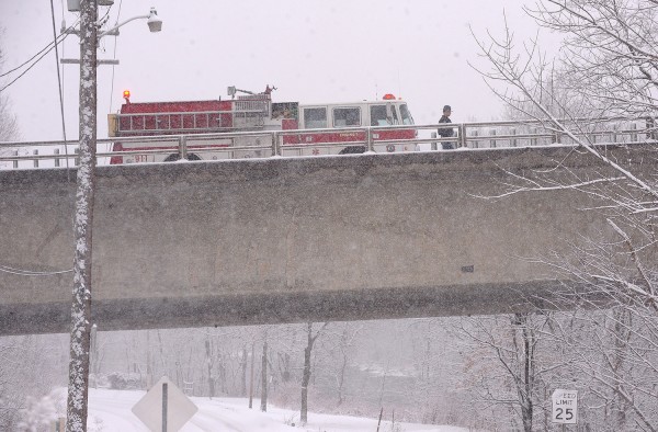 The I-95 bridge southbound over the Kenduskeag Stream was the scene of an accident Sunday afternoon. The I-95 bridge southbound over the Kenduskeag Stream was the scene of an accident Sunday afternoon.