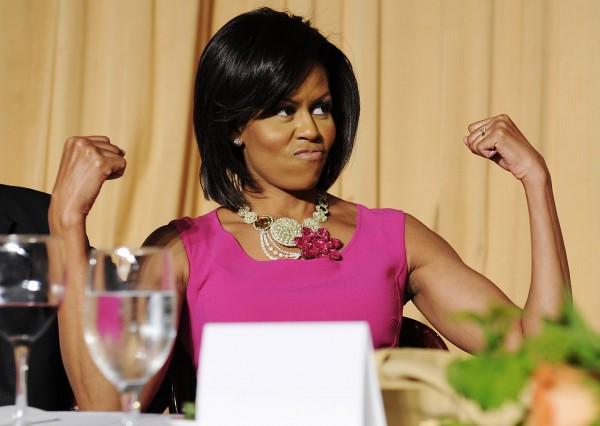 First lady Michelle Obama flexes her arms during the White House Correspondents' Association Dinner in Washington in this photo taken May 9, 2009. Michelle Obama turned 50 on Friday and in an interview with People magazine, she said that she aspires to remain fit and active into her 70s and 80s. First lady Michelle Obama flexes her arms during the White House Correspondents' Association Dinner in Washington in this photo taken May 9, 2009. Michelle Obama turned 50 on Friday and in an interview with People magazine, she said that she aspires to remain fit and active into her 70s and 80s.