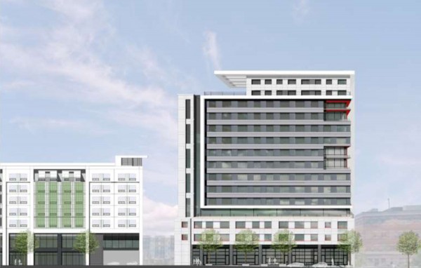 A rendering of the first phase of the proposed Midtown complex in Portland's Bayside neighborhood, showing the first of four apartment towers, right, along Somerset Street. A rendering of the first phase of the proposed Midtown complex in Portland's Bayside neighborhood, showing the first of four apartment towers, right, along Somerset Street.