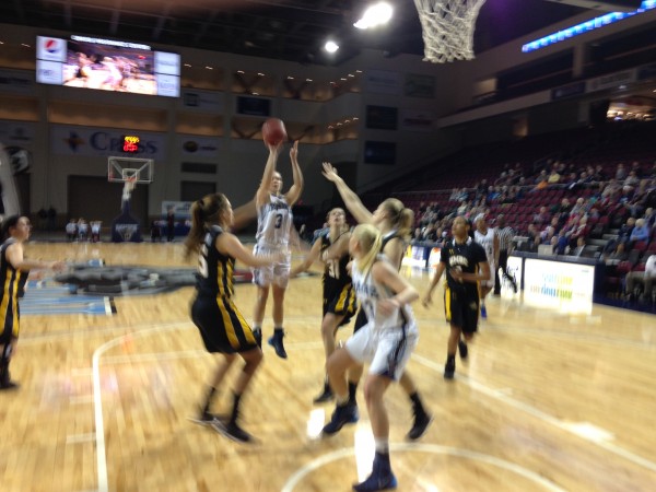 UMaine's Liz Wood puts up a shot over Maryland Baltimore County's Bridget O'Donnell while UMaine's Mikaela Gustafsson battles for position in the first half of a game Wednesday night at the Cross Insurance Center in Bangor. UMaine's Liz Wood puts up a shot over Maryland Baltimore County's Bridget O'Donnell while UMaine's Mikaela Gustafsson battles for position in the first half of a game Wednesday night at the Cross Insurance Center in Bangor.