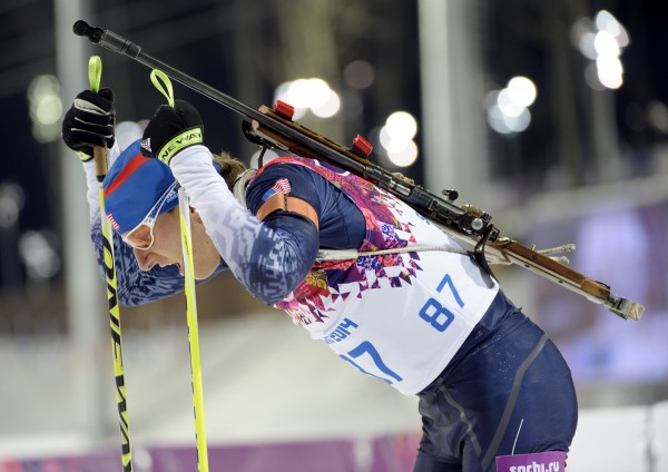 Stockholm, Maine, native Russell Currier finishes the 10-kilometer biathlon during the Sochi 2014 Olympic Winter Games at Laura Cross-Country Ski and Biathlon Center. Stockholm, Maine, native Russell Currier finishes the 10-kilometer biathlon during the Sochi 2014 Olympic Winter Games at Laura Cross-Country Ski and Biathlon Center.